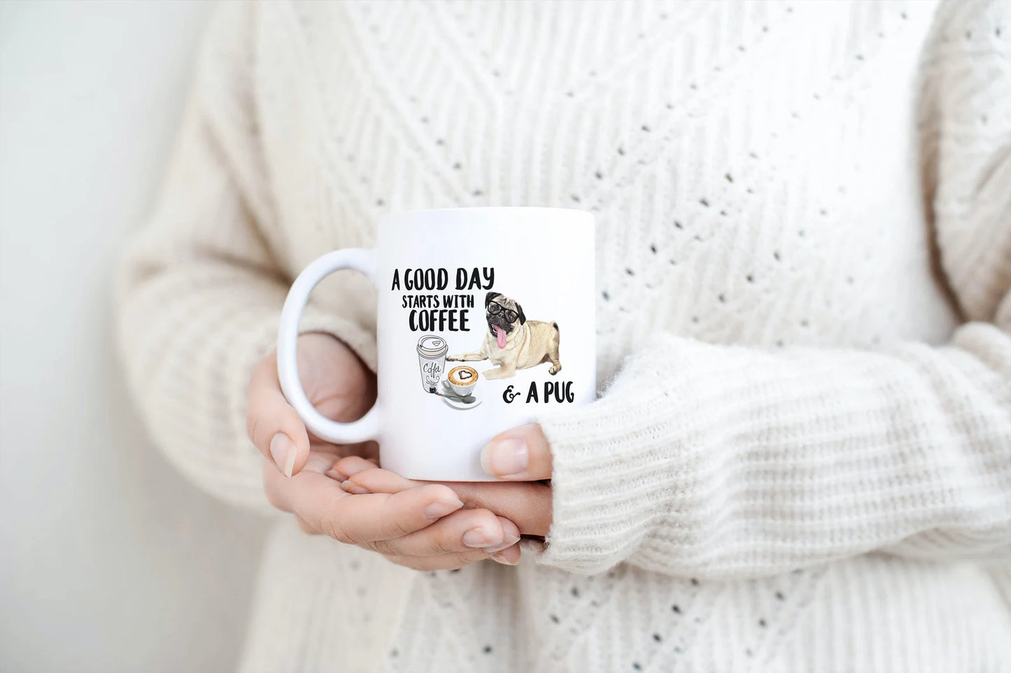 Taza de café Pug, el buen día comienza con café